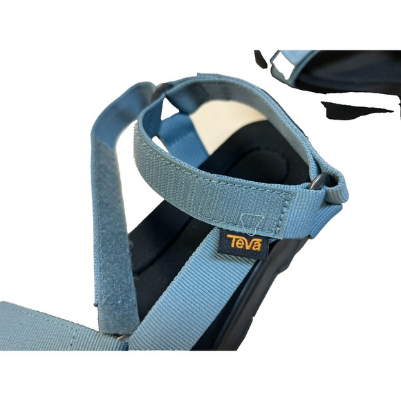 Teva Universal Platform Wedge Sandal Blue Hook Loop Closure Black Platform SZ 8 - Picture 10 of 12